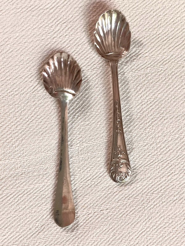 Pair Of Sterling Silver Shell Shaped Salt Scoops Spoons -photo-4