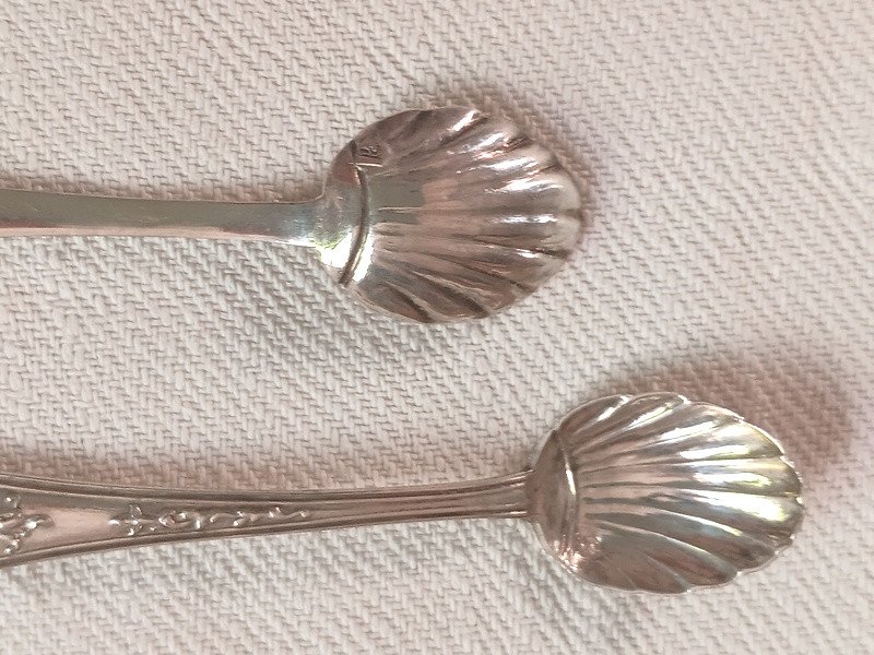 Pair Of Sterling Silver Shell Shaped Salt Scoops Spoons -photo-1