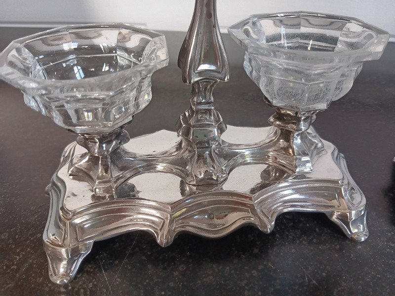 François Alphonse Debain Pair Of Double Salt Cellars In Silver And Cut Crystal-photo-3