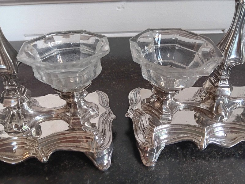 François Alphonse Debain Pair Of Double Salt Cellars In Silver And Cut Crystal-photo-4