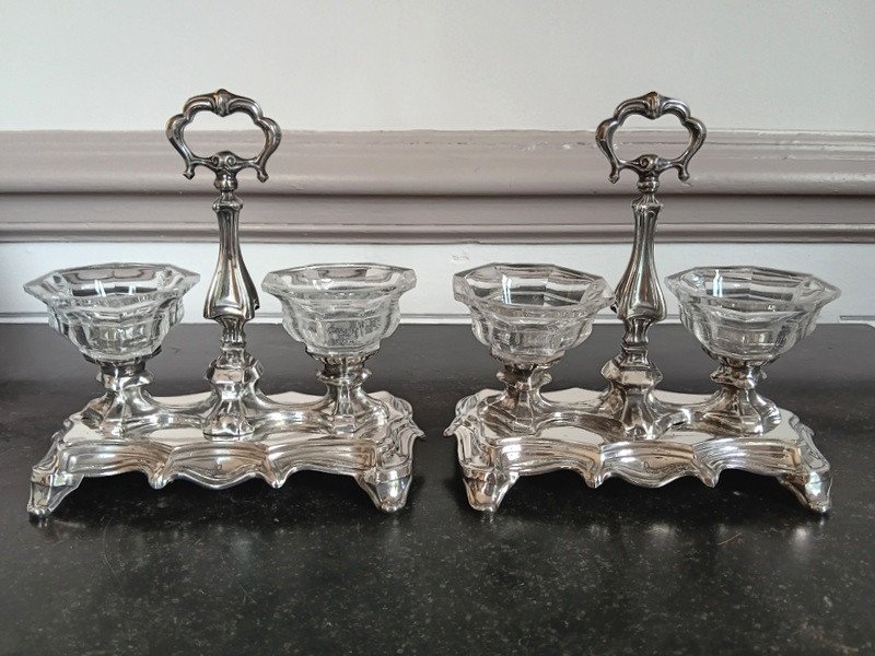 François Alphonse Debain Pair Of Double Salt Cellars In Silver And Cut Crystal-photo-5