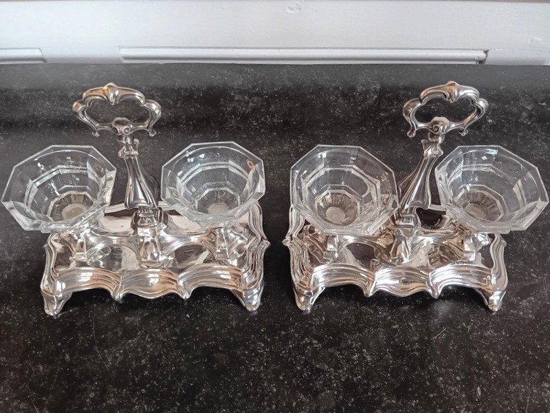 François Alphonse Debain Pair Of Double Salt Cellars In Silver And Cut Crystal-photo-6