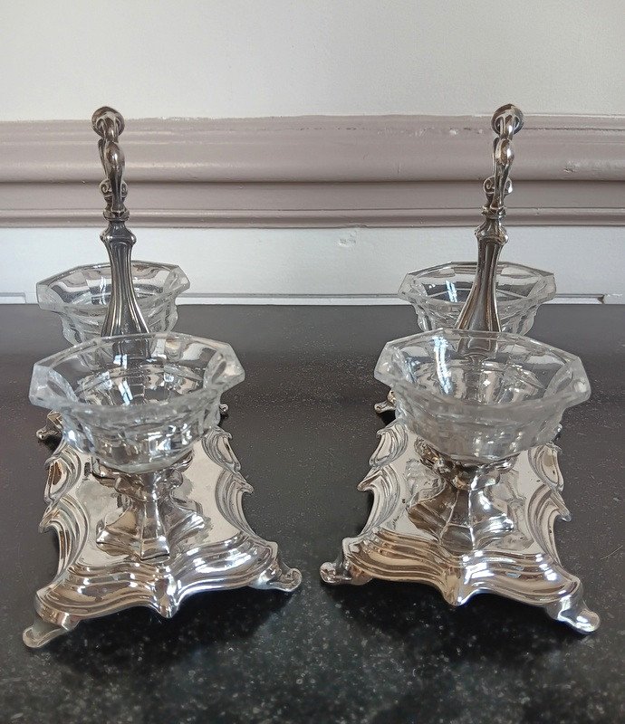 François Alphonse Debain Pair Of Double Salt Cellars In Silver And Cut Crystal-photo-7