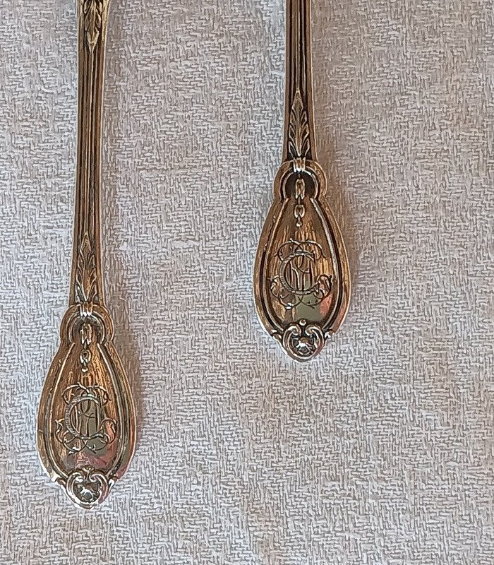 Pair Of Louis XVI Style Sterling Silver Medallion Salt Shovels Spoons-photo-2