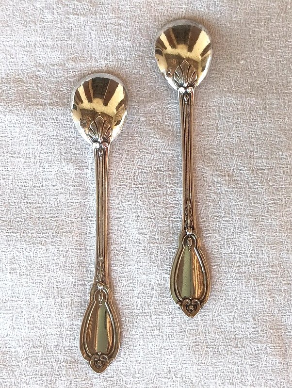 Pair Of Louis XVI Style Sterling Silver Medallion Salt Shovels Spoons-photo-4