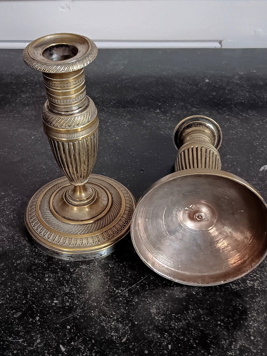 Paire De Petits Bougeoirs De Toilette Dits Ragots En Bronze Epoque Restauration.-photo-4