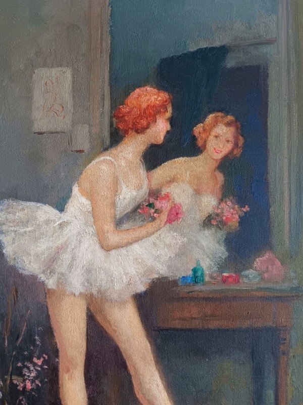 Léon Laurent Galand (1872-1960) Charming Painting Ballerina Dancer In Tutu Young Woman -photo-2