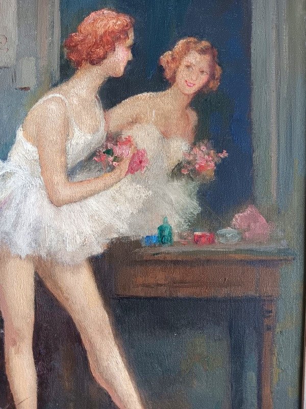 Léon Laurent Galand (1872-1960) Charming Painting Ballerina Dancer In Tutu Young Woman -photo-2