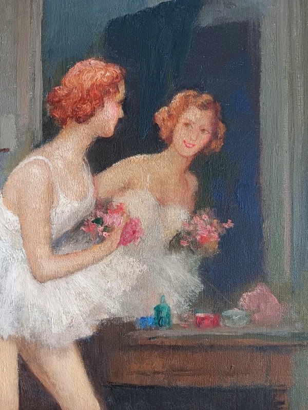 Léon Laurent Galand (1872-1960) Charming Painting Ballerina Dancer In Tutu Young Woman -photo-3