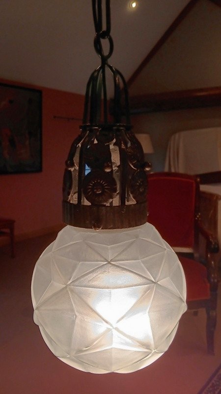 Art Deco Ball Chandelier Ceiling Light Pendant Lamp Circa 1930 -photo-4