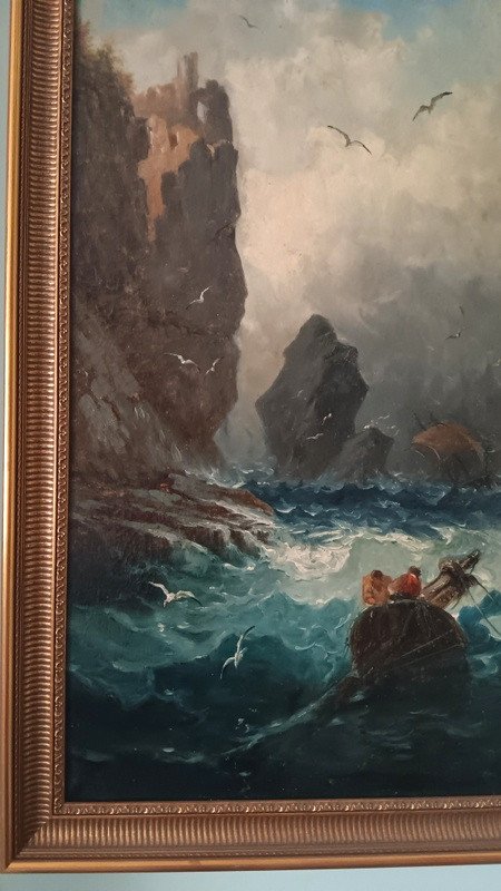 French School Of The 19th Century The Shipwreck Magnificent Oil On Canvas-photo-2