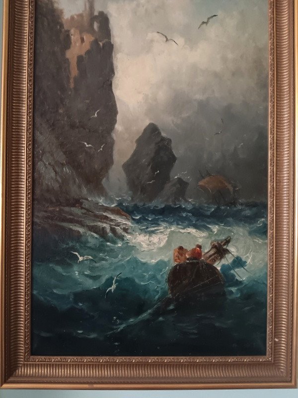 French School Of The 19th Century The Shipwreck Magnificent Oil On Canvas-photo-3