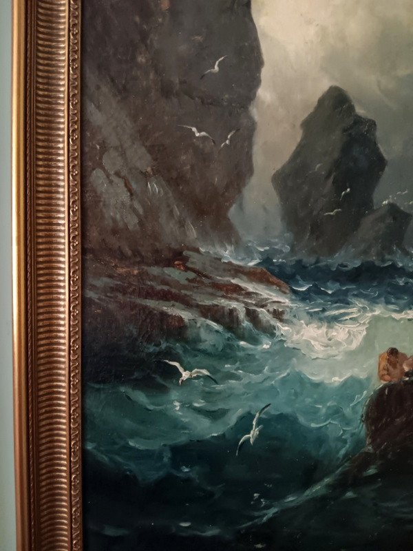 French School Of The 19th Century The Shipwreck Magnificent Oil On Canvas-photo-4