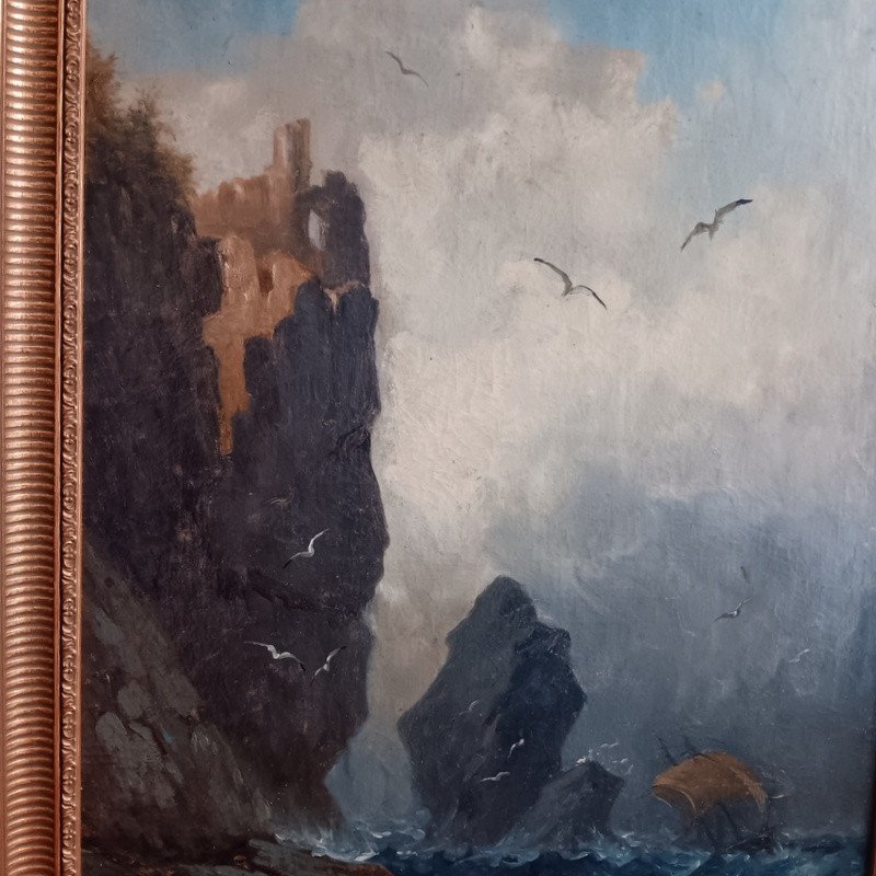 French School Of The 19th Century The Shipwreck Magnificent Oil On Canvas-photo-3