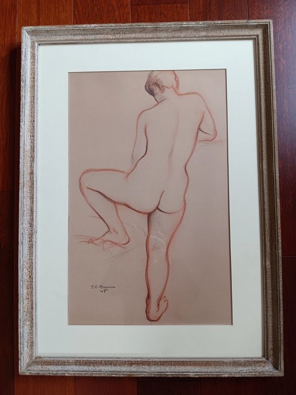 Jacques Ciry (1914-1982) Magnificent Nude Of A Woman Drawing In Red Chalk And Black Stone