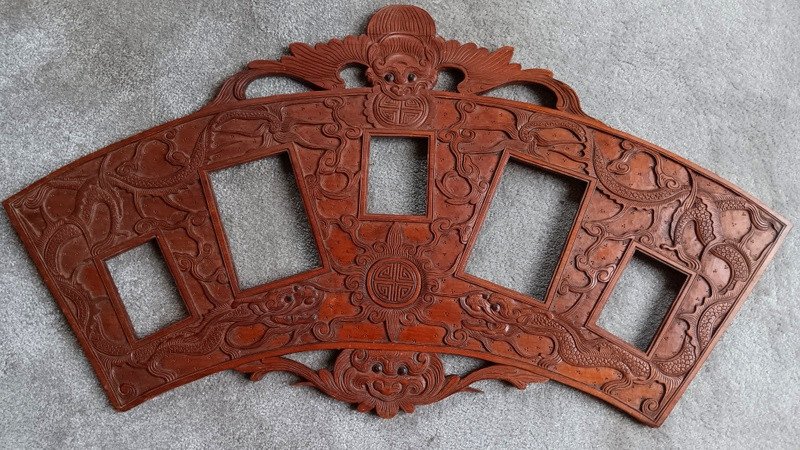 Large Antique Photo Frame Rosewood Carved With Two Dragons Indochina Vietnam-photo-2