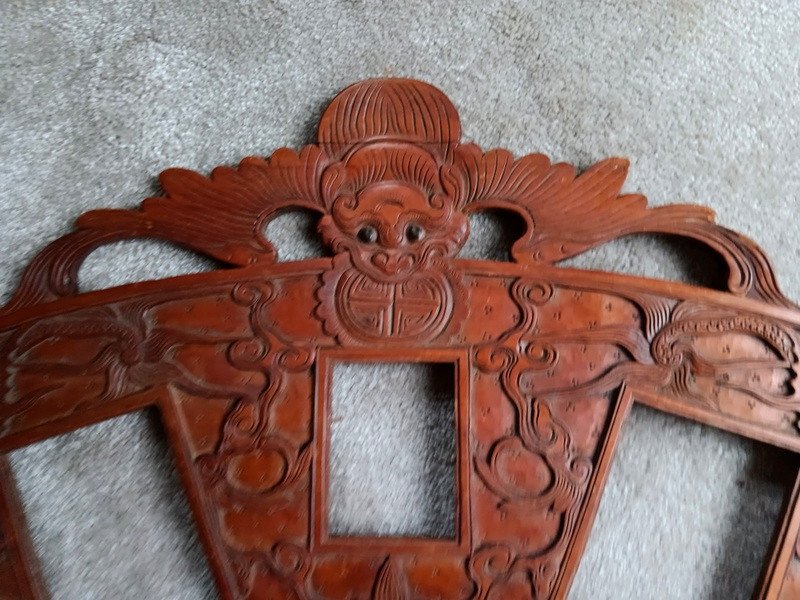 Large Antique Photo Frame Rosewood Carved With Two Dragons Indochina Vietnam-photo-3