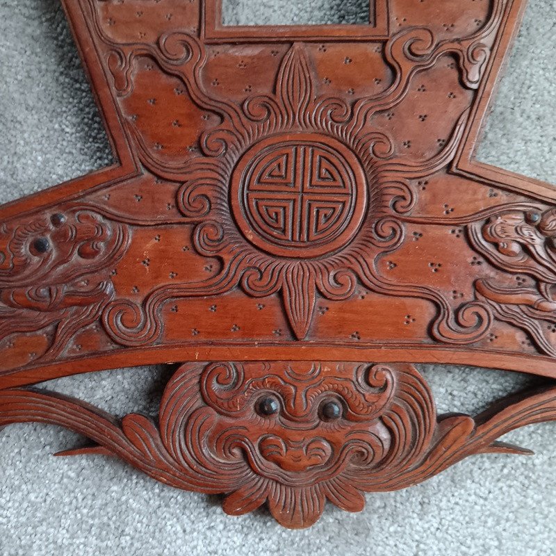 Large Antique Photo Frame Rosewood Carved With Two Dragons Indochina Vietnam-photo-2