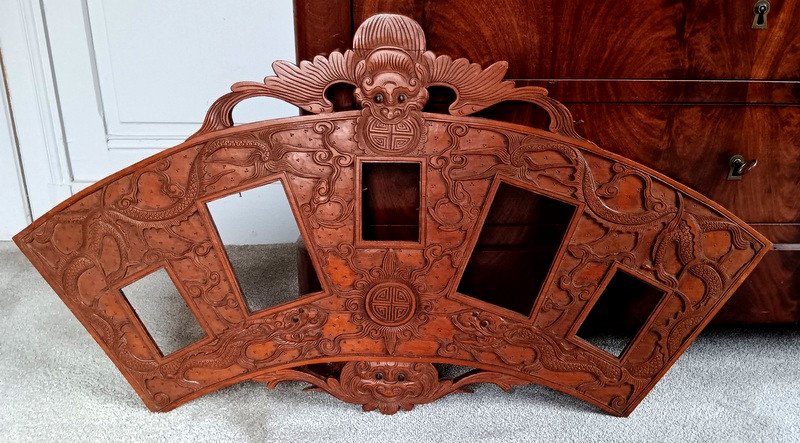 Large Antique Photo Frame Rosewood Carved With Two Dragons Indochina Vietnam-photo-6