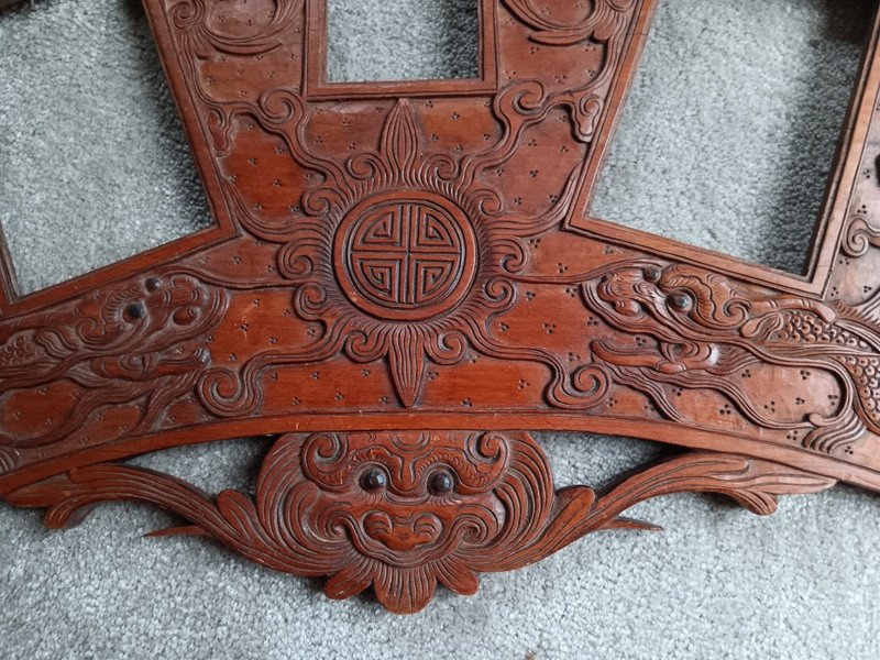 Large Antique Photo Frame Rosewood Carved With Two Dragons Indochina Vietnam