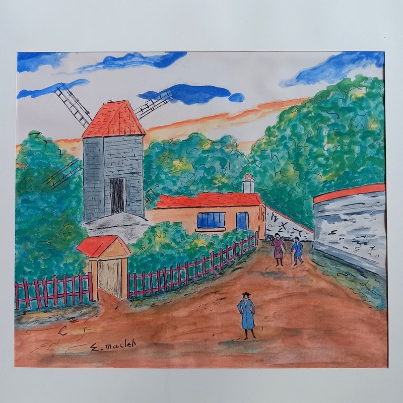 Elisée Maclet (1881-1962) Aquarelle Et Encre Paris Montmartre Le Moulin De La Galette-photo-2