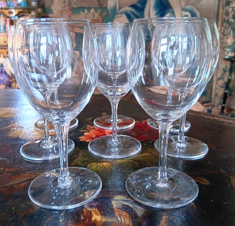 Saint - Louis 8 Crystal White Wine Glasses Pomerol Model Saint-louis