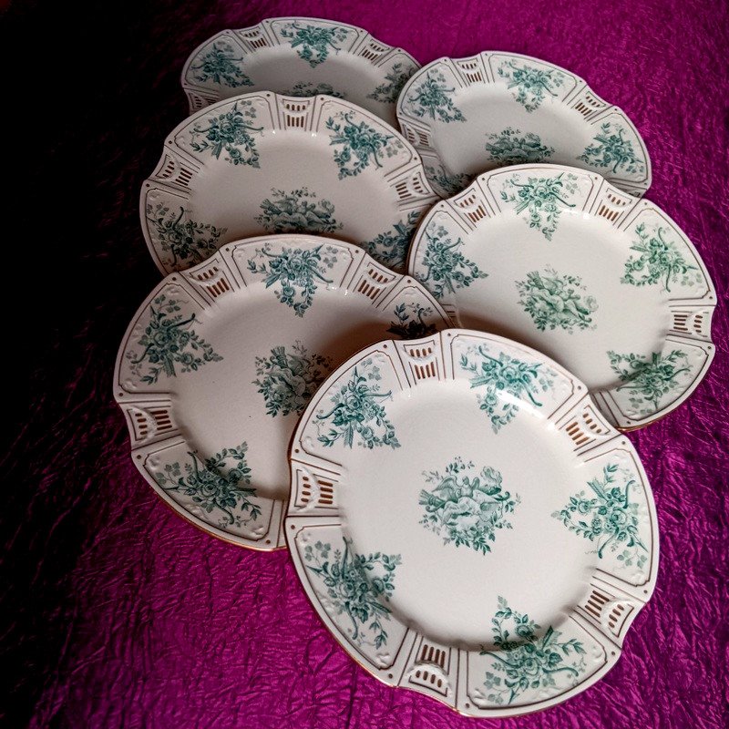 Gien Beautiful Set Of 6 Table Plates 26.3 Cm In Fine Art Deco Earthenware 1920 - 1930 (2)-photo-2