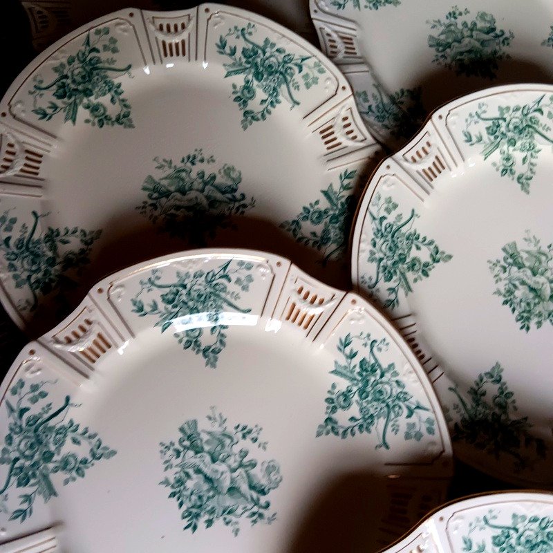 Gien Beautiful Set Of 6 Table Plates 26.3 Cm In Fine Art Deco Earthenware 1920 - 1930 (2)-photo-3