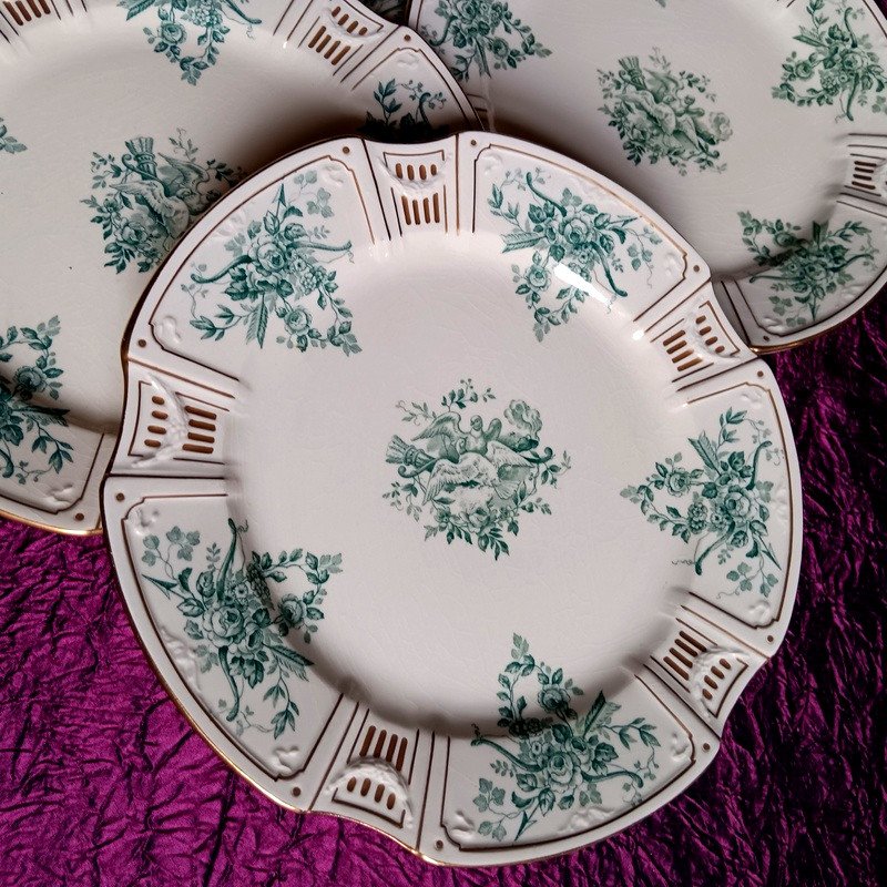 Gien Beautiful Set Of 6 Table Plates 26.3 Cm In Fine Art Deco Earthenware 1920 - 1930 (2)