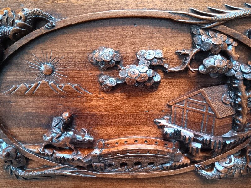 Asian Box Chest 2 Toba Dragons On Its Mule China Or Vietnam In Carved Wood 1900-photo-6