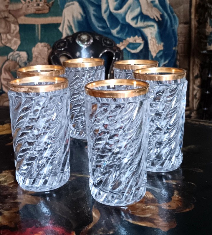 Baccarat Modèle Bambou Tors 6 Verres Gobelets à Bière Orangeade En Cristal 