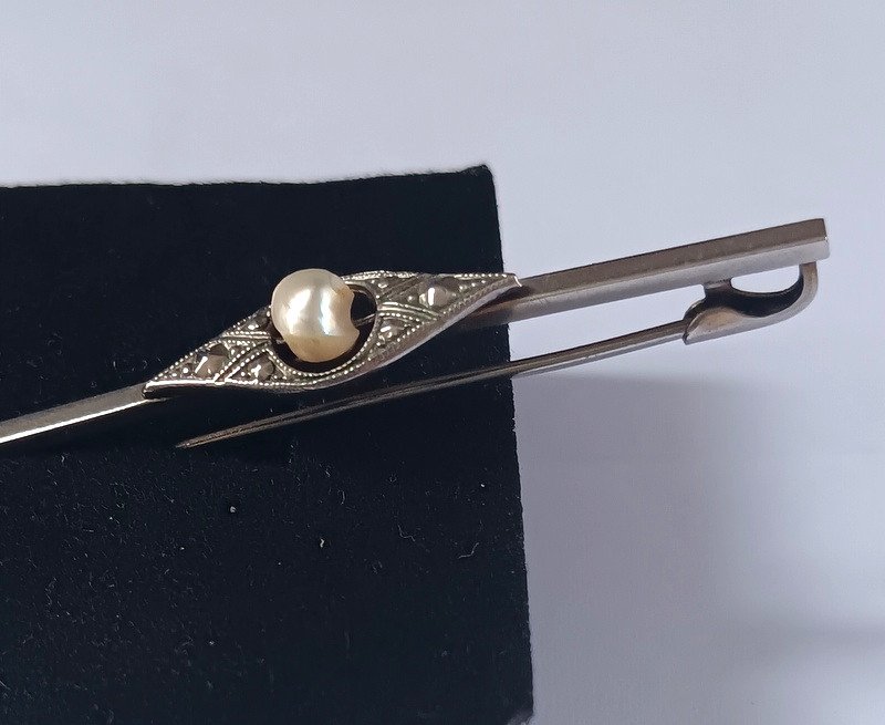 Charming Silver Pearl Barrette Brooch Art Deco Period Circa 1925 - 1930-photo-2