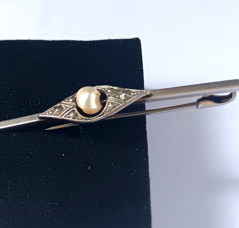 Charming Silver Pearl Barrette Brooch Art Deco Period Circa 1925 - 1930-photo-3