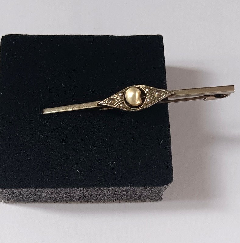 Charming Silver Pearl Barrette Brooch Art Deco Period Circa 1925 - 1930