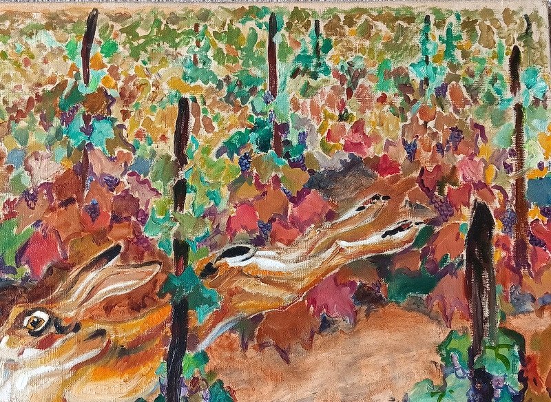 André Margat (1903-1997) Lièvre Dans Les Vignes Tableau Peinture-photo-1