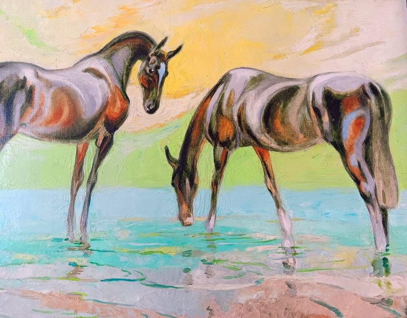 André Margat (1903-1997) Chevaux En Camargue Tableau Peinture-photo-4