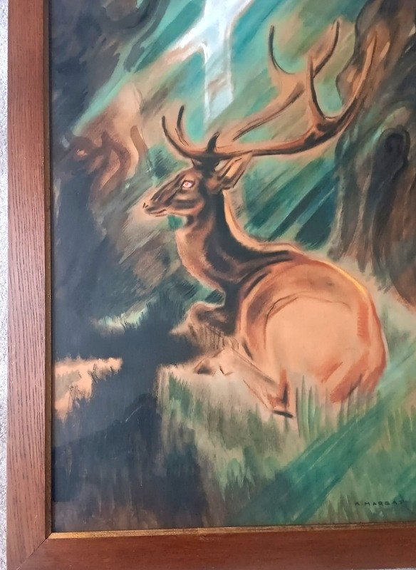 André Margat (1903-1997) Pastel Representing The Deer Of Saint Hubert -photo-2