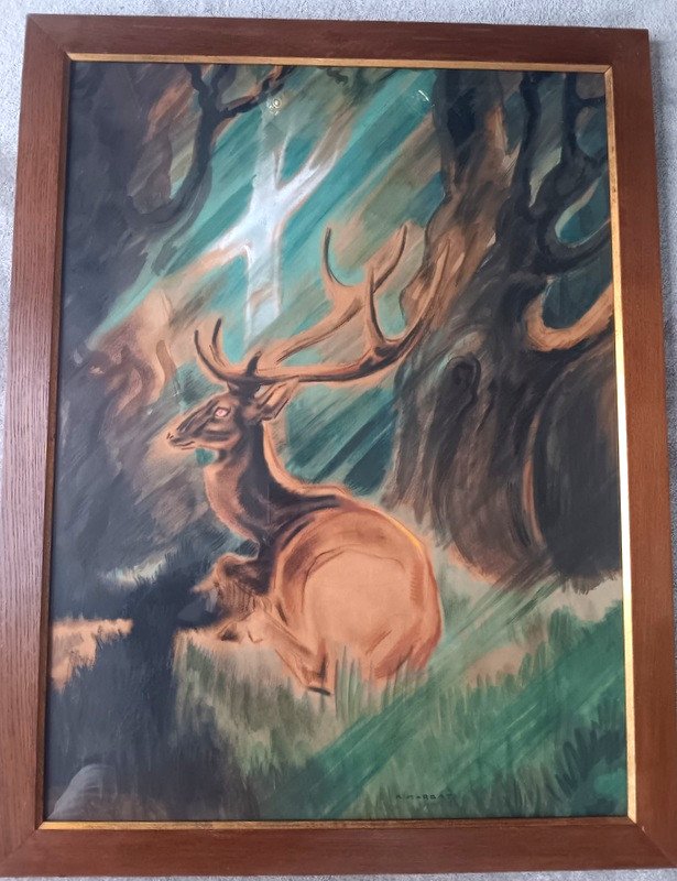 André Margat (1903-1997) Pastel Representing The Deer Of Saint Hubert 