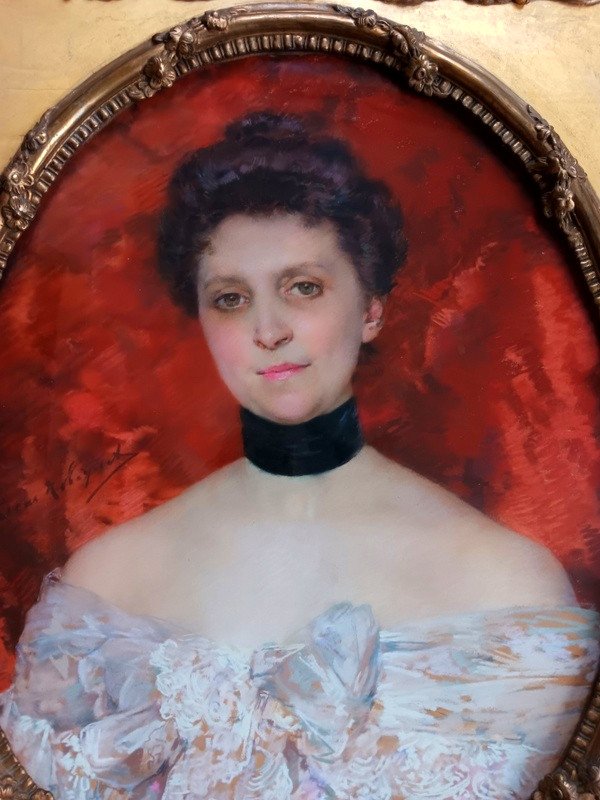 Marie Lucas-robiquet (1858-1959) Ravissant Portrait De Jeune Femme De La Belle époque Au Pastel-photo-4