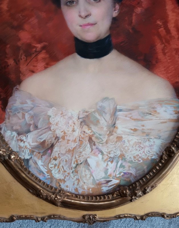 Marie Lucas-robiquet (1858-1959) Ravissant Portrait De Jeune Femme De La Belle époque Au Pastel-photo-1