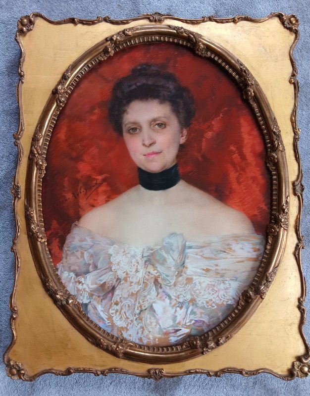 Marie Lucas-robiquet (1858-1959) Ravissant Portrait De Jeune Femme De La Belle époque Au Pastel