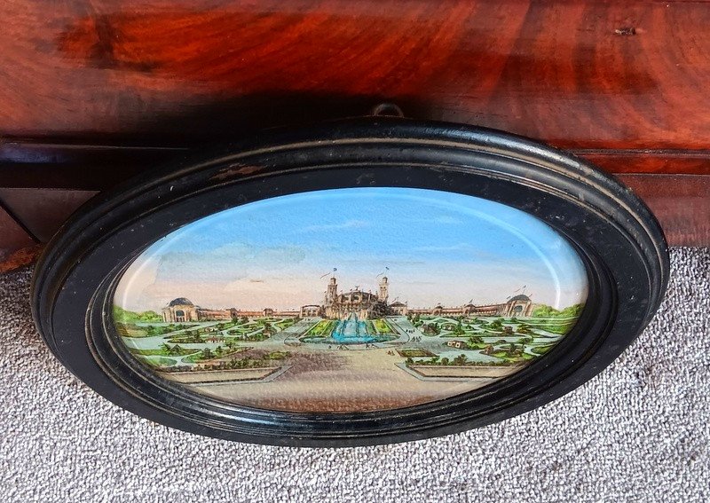 Rare Fixé Sous Verre Tondo Souvenir De l'Exposition Universelle De Paris 1878 Le Trocadéro -photo-3