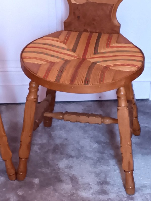 Pair Of Nancy School Stepladder Chairs In Art Nouveau Marquetry Wood-photo-1