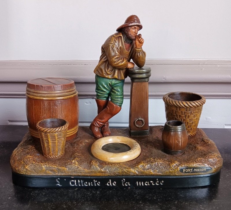 Terracotta Sculpture From Isle Adam Fisherman At Fort - Mahon Waiting For The Tide