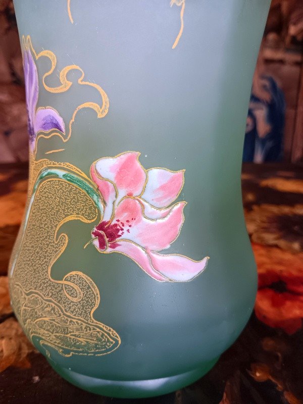 Rare Vase Legras Art Nouveau émaillé De Fleurs De Cyclamen Epoque 1900-photo-7