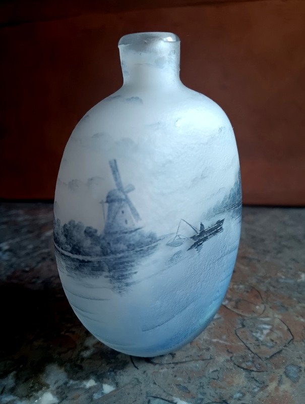 Daum Nancy Vase Lake Landscape And Fisherman-photo-2