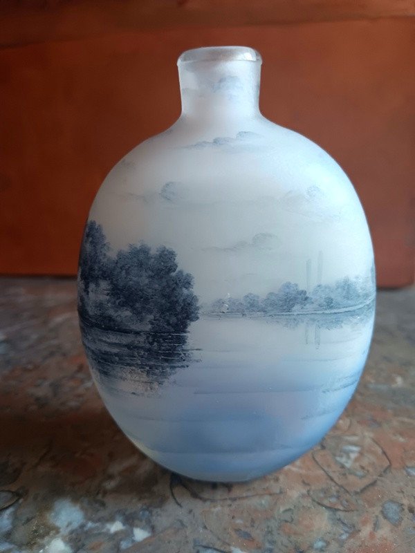 Daum Nancy Vase Lake Landscape And Fisherman-photo-3