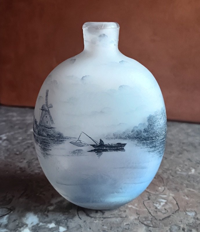 Daum Nancy Vase Lake Landscape And Fisherman