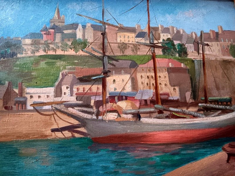 Jeanne Besnard-fortin (1892-1978) Voilier Dans Le Port De Granville Normandie Cotentin-photo-2