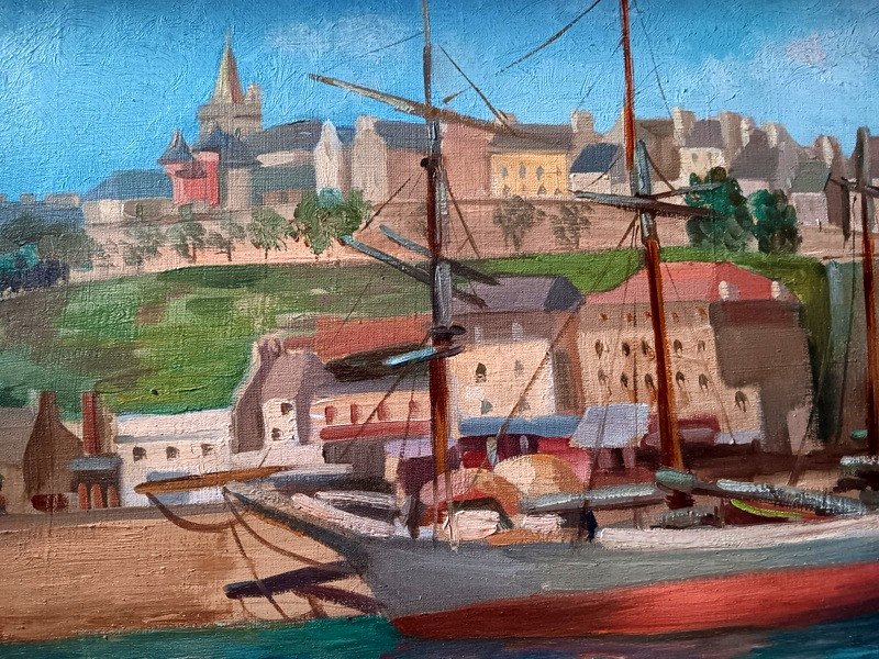 Jeanne Besnard-fortin (1892-1978) Voilier Dans Le Port De Granville Normandie Cotentin-photo-3